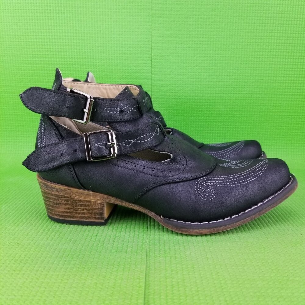 ✅Roper Willa Womens 6 BLACK Faux Leather Cowgirl Bootie Low Ankle Fashion Boots - Picture 4 of 11